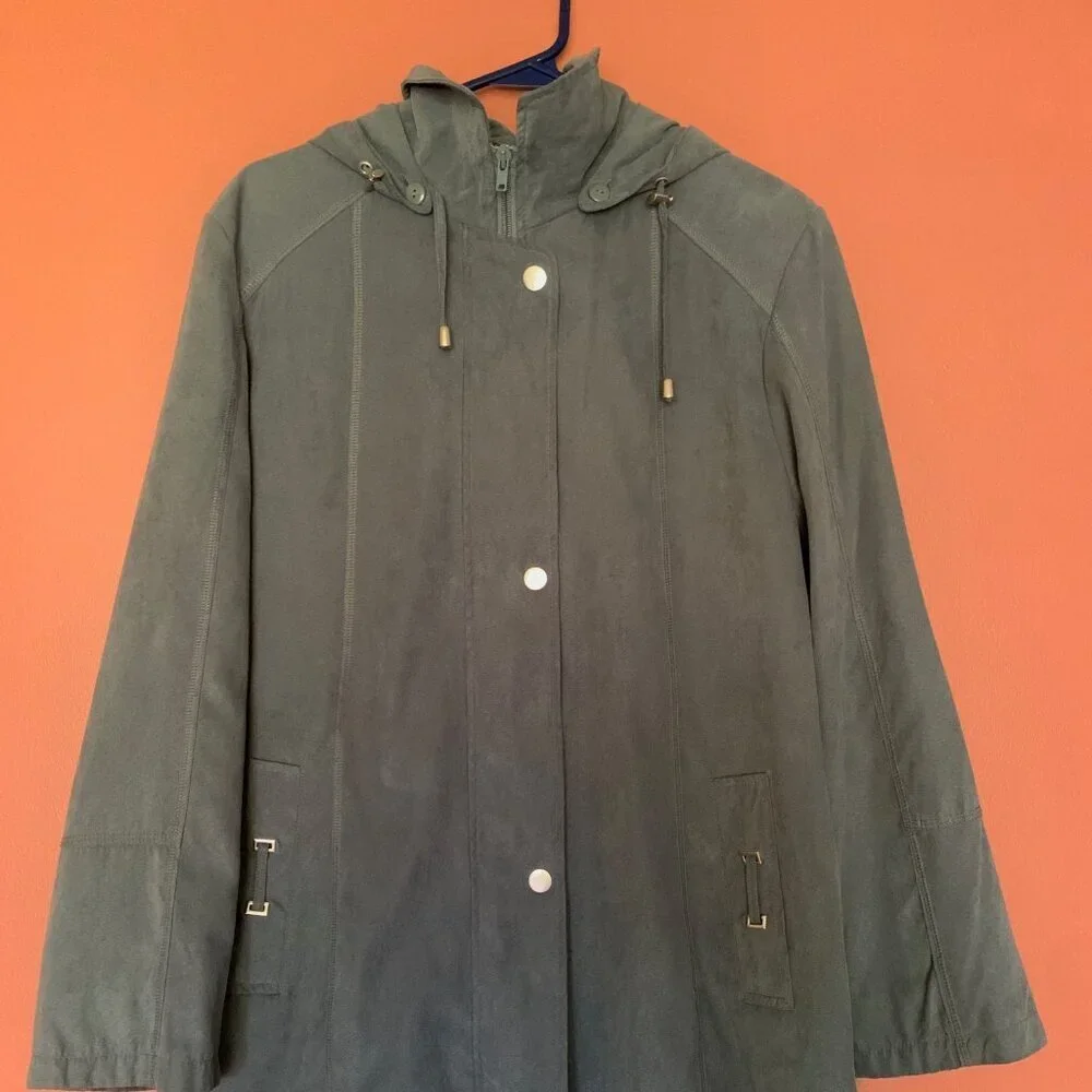 Fen-nelli Women’s Sage Green Suede Feel Hooded Jacket | Size 9/10 - Picture 2 of 10